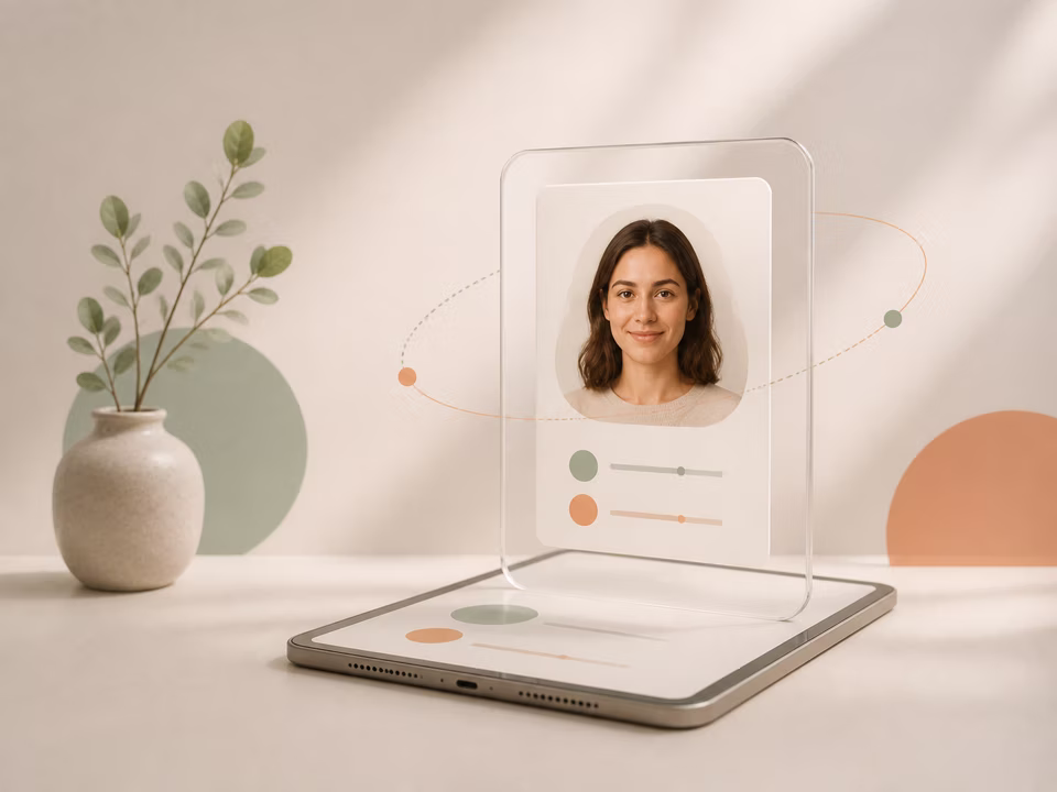 An adult portrait card protected inside a clear shield on a personal device