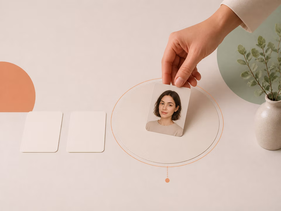 An adult hand placing a portrait card inside a clearly bounded consent area