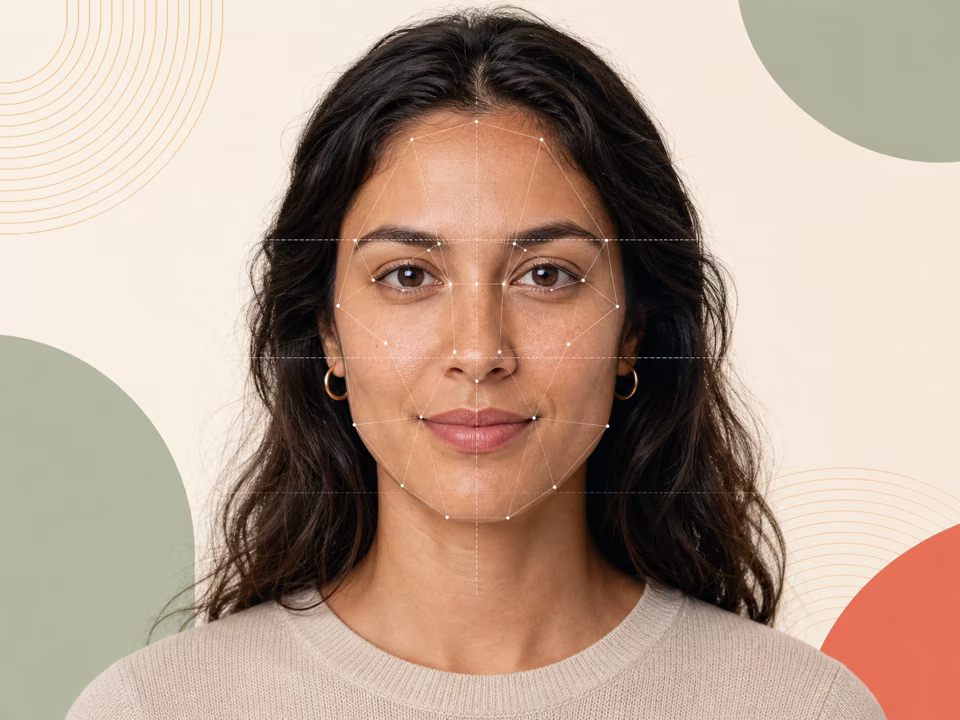 Adult portrait with a complete face-analysis landmark overlay