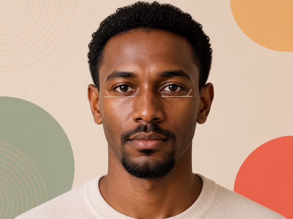 Adult portrait with eye-corner tilt guides