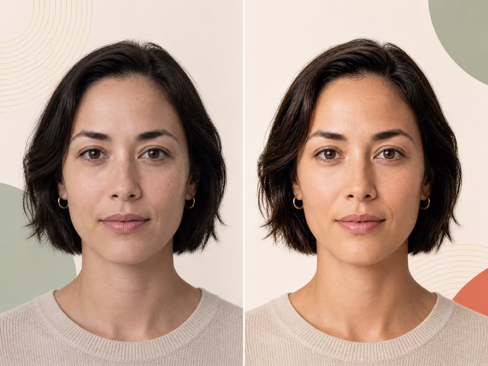 The same adult portrait shown under two different lighting conditions