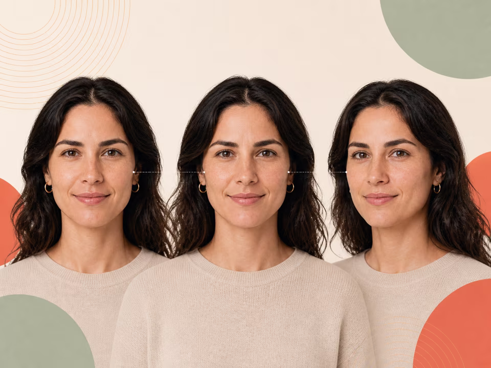 Three aligned photos of the same adult face for a consistency comparison