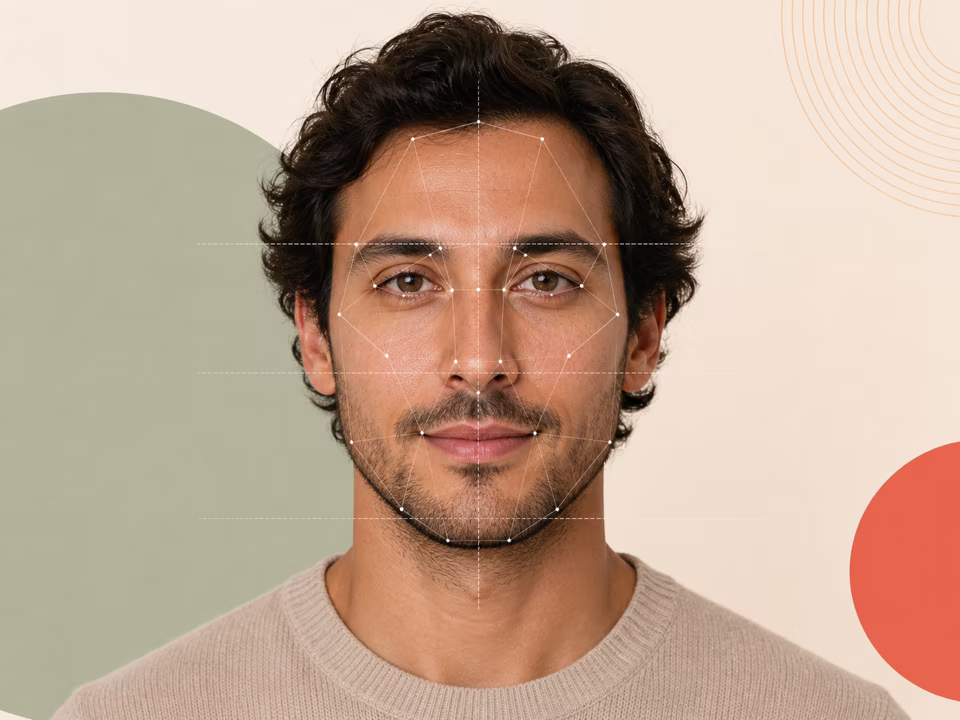 Adult portrait with visible facial symmetry guides