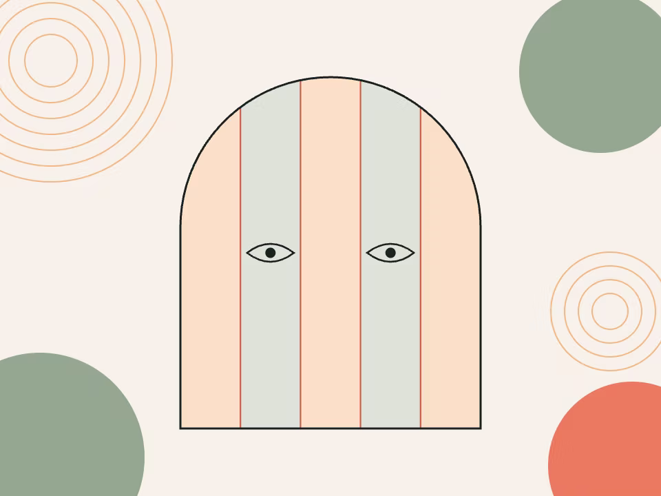 Adult portrait divided into five vertical facial fifths