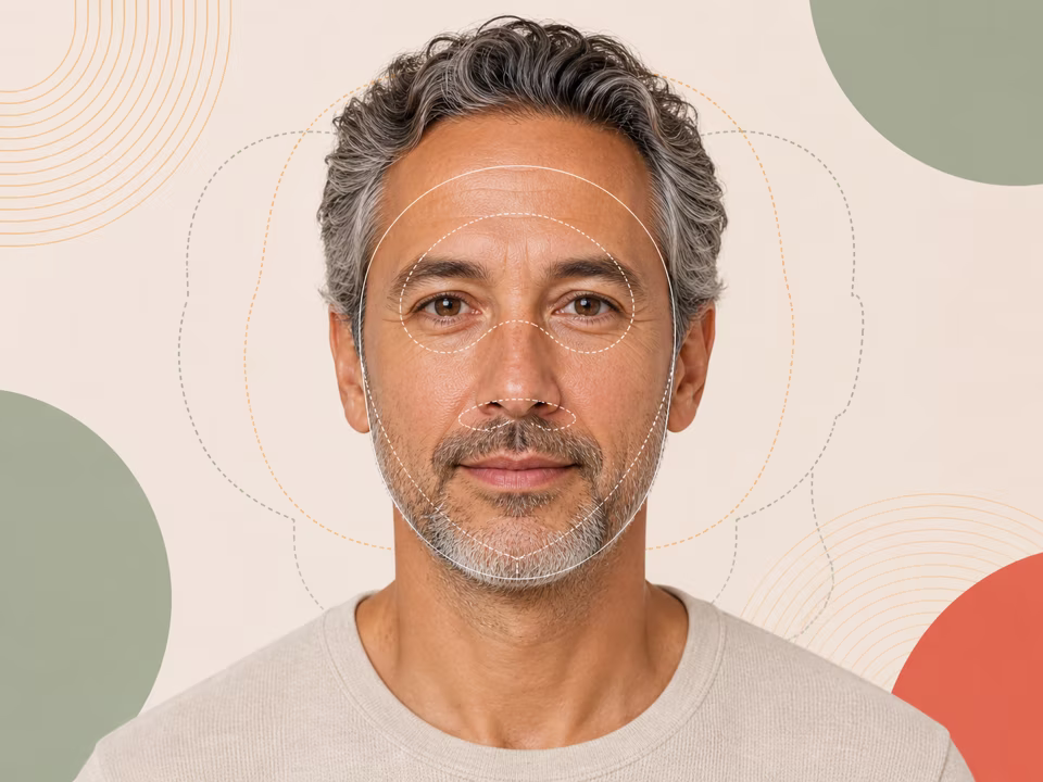 Adult portrait with facial balance and harmony guides
