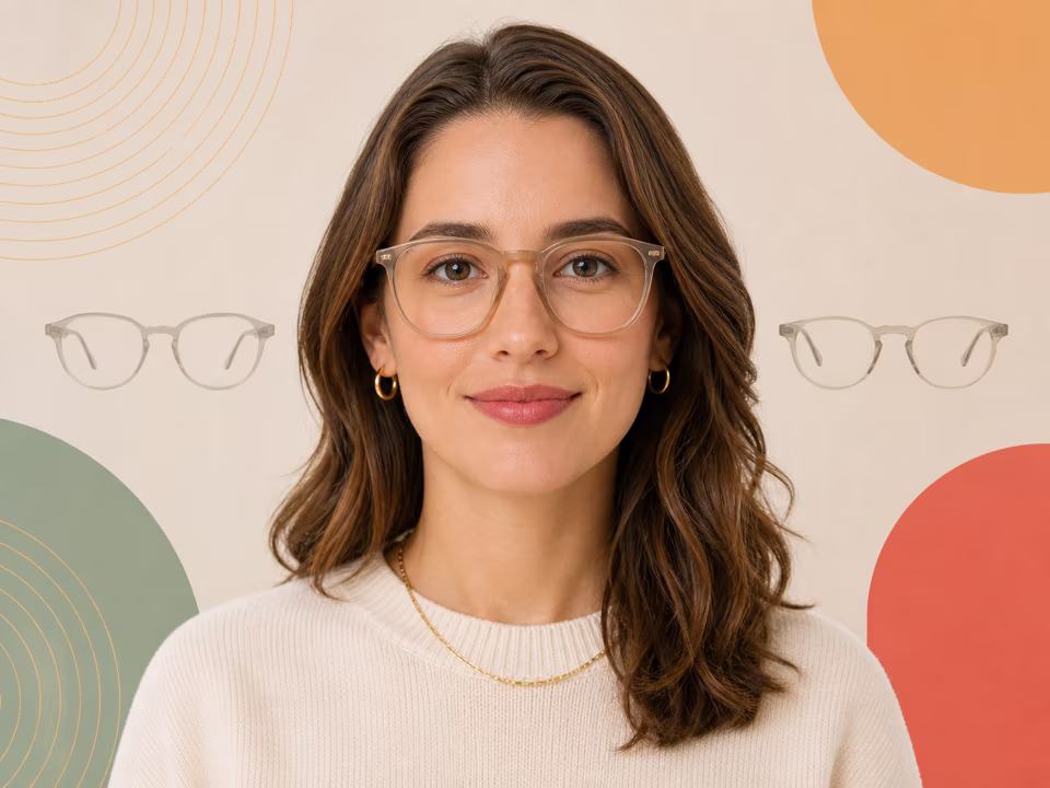Adult portrait wearing glasses with alternative frame shapes